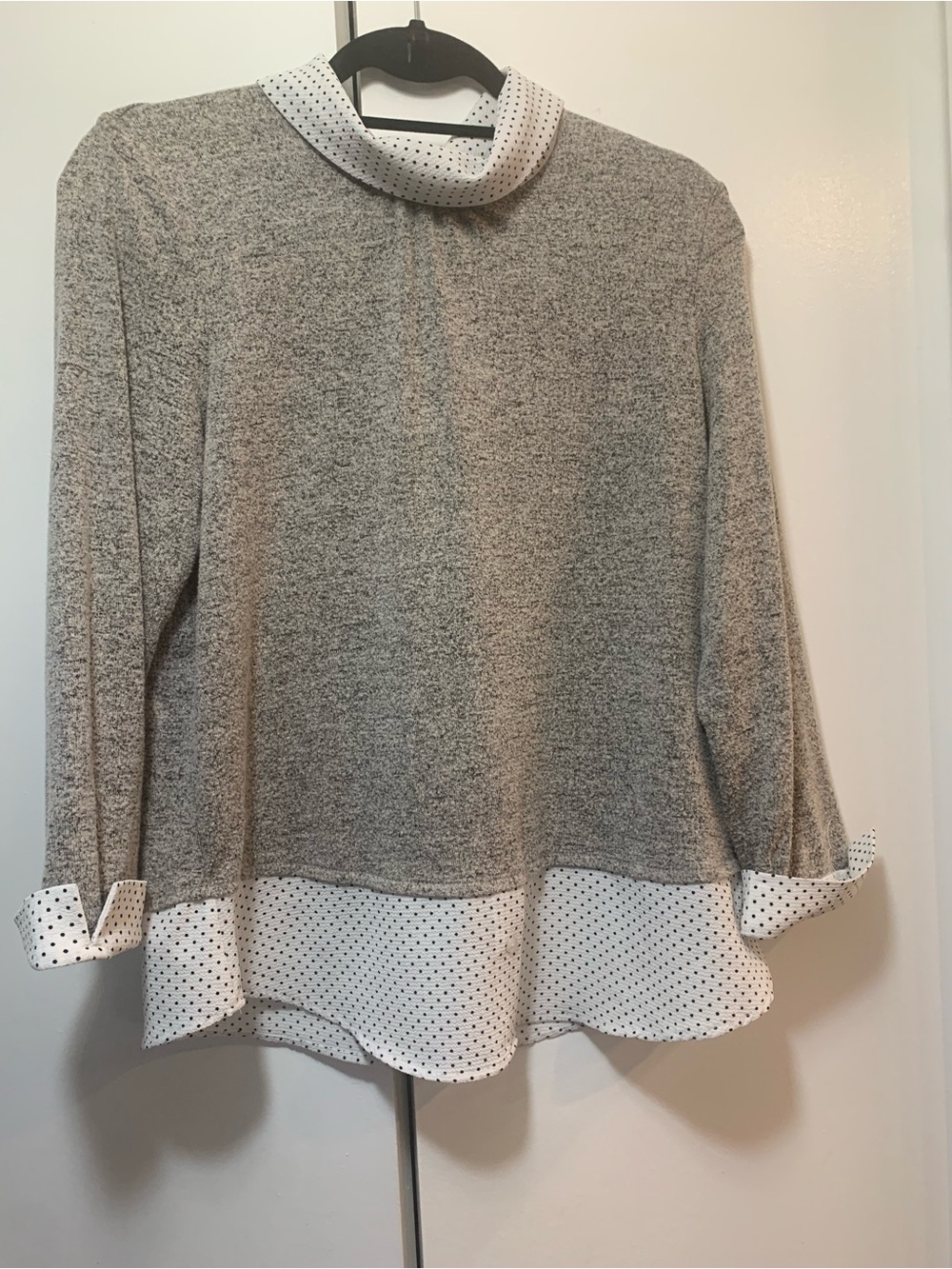 Faith and Joy Large Grey Polka Dot Trim Scoop Neck Blouse